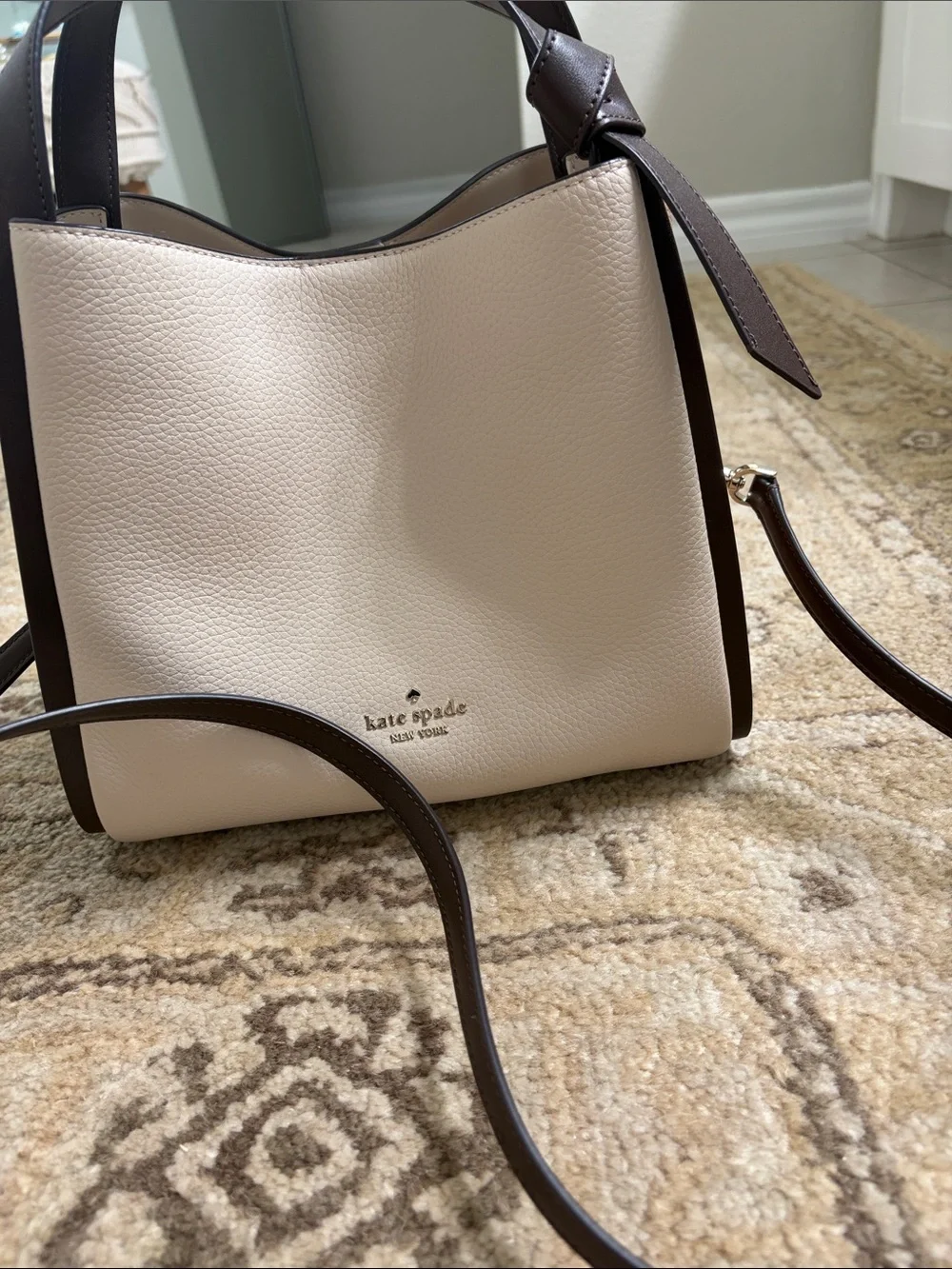 Kate Spade Cream and Brown Pebbled Leather Shoulder Bag